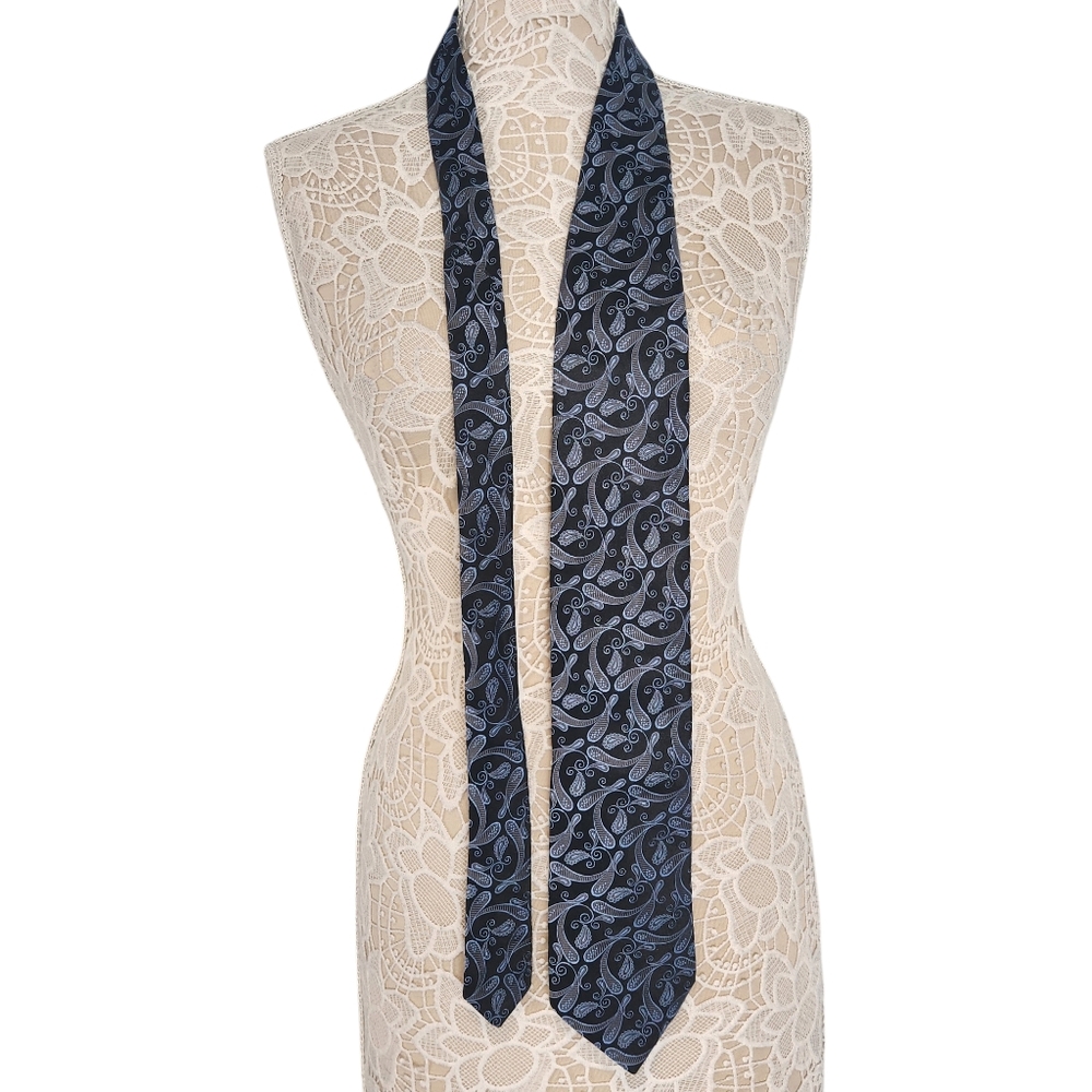 Ted Baker Paisley black, blue and gray 100% silk tie